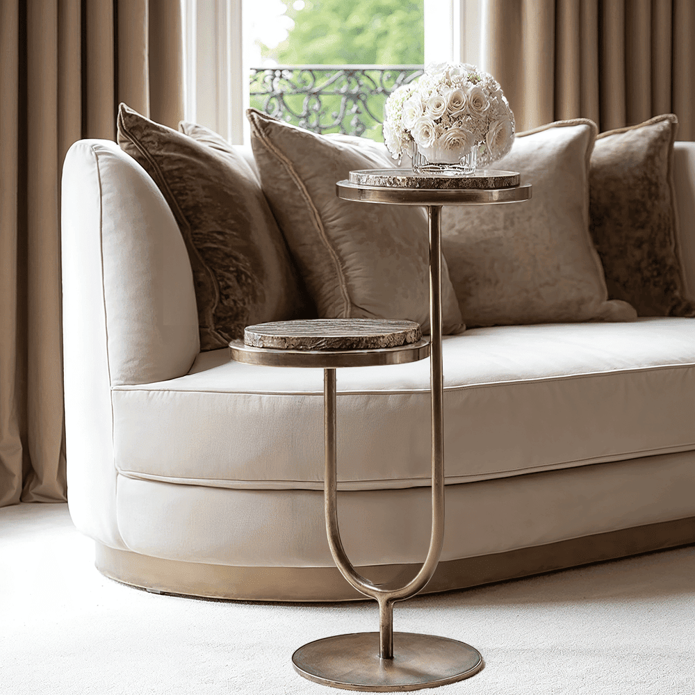 Utopia Gold 2 Tiered Side Table with Dark Marble Top