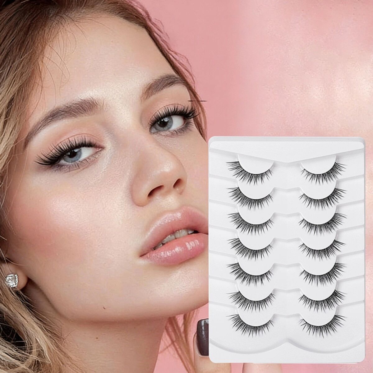 INF Dünne Band-Wimpern 7 Paare – Natürliche schwarze synthetische Wimpern mit unsichtbarem, leichtem Rand, wiederverwendbar