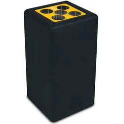 Mülltrennsystem BrickBin Bechersammler schwarz gelb 65 L mit 5 Löchern (Öffnungen Ø 8 cm), robust, mit Beutelhalter