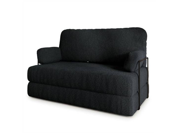 Canapé compressé KESTE Q+S - 2 places - Convertible en lit - Tissu bouclé - Noir - 140x60x86 cm