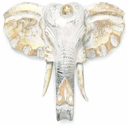 Large Elephant Head - Gold & Whitewash