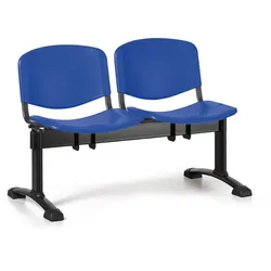 Kunststoff-Wartezimmerbank, Traversenbank ISO, 2-sitzig, blau, schwarze Füße