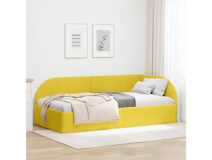 YUOTYRKTEJRSG Samt L Design Eckbettrahmen platzsparend Gelb 80x200 cm Eckbettgestell mit Kopfteil Gelb 80x200 cm Samt, L-förmiges Schlafsofa mit Lattenrost, platzsparendes Gästebett für kleine