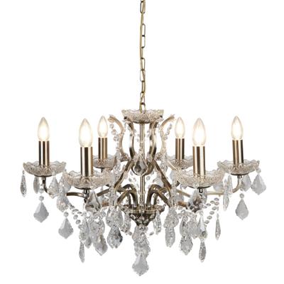 SEARCHLIGHT Kronleuchter "Hängeleuchte Paris, 6-flammig", silber (antikes messing und klares), 6, Ø 70cm H: 43cm, 1 Stk., Leuchten, Glamourös, Kronleuchter