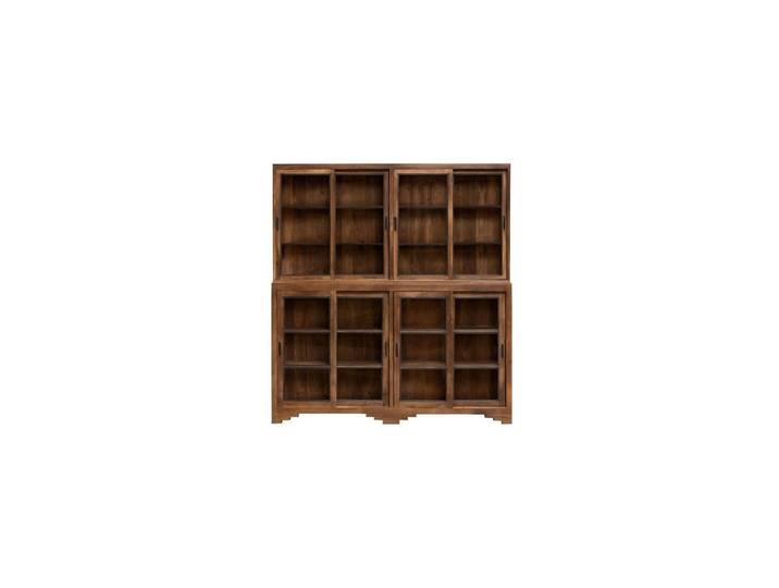Bibliothèque en bois de manguier marron foncé, 4 portes, avec ran