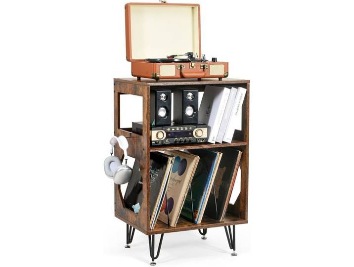 Table D'Appoint Pour Tourne-Disque Avec Rangement LP À 3 Niveaux Meuble En Bois Pour Platine Vinyle Support Jusqu'À 160 Albums