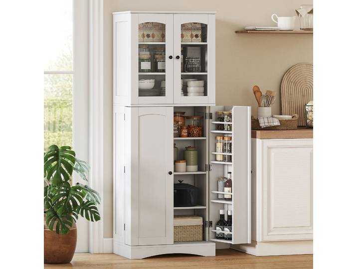 HOMCOM Armoire Cuisine Moderne 4 Portes 10 Étagères Blanc