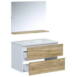 Aucune, Badmöbelset, Badezimmer-Waschtisch – Waschbecken – Holz – B 80 x T 45 x H 50 cm – Spiegel – MONZA
