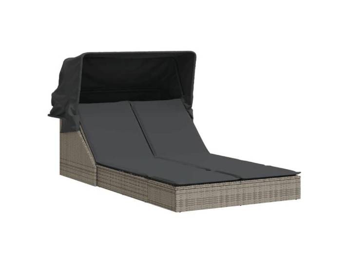 (73419)Bains de soleil/transat CHIC Chaise longue double et auvent et coussins gris résine tressée FR