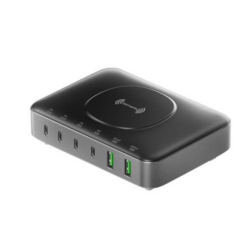 4Smarts Tischladestation 100W 2x USB-A, 4x USB-C, Induktionslade-Standard Quick Charge 3.0, USB PD Schwarz Innenbereich GaN, USB