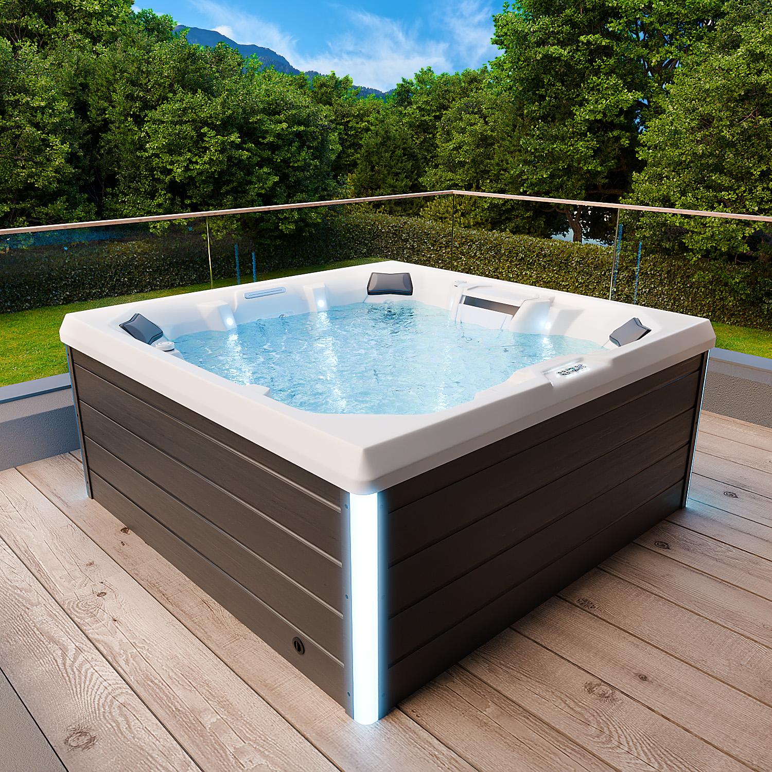 TroniTechnik TORCELLO, großzügiger 210x210 cm Whirlpool, Sanitäracryl, Farblicht, kräftige Hydromassage, integrierte Heizfunktion