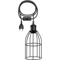 ledscom.de 3 m Textilkabel RETRA, Vintage, E27 Fassung, Stecker, Schalter, schwarz, Käfig-Schirm, 122mm Ø
