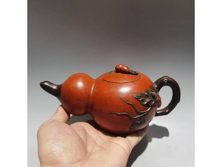 8 Xizang Folk Yixing théière en argile violette théière en forme de gourde bouilloire théière rassembler fortune ornements de bureau maison de ville exorcisme