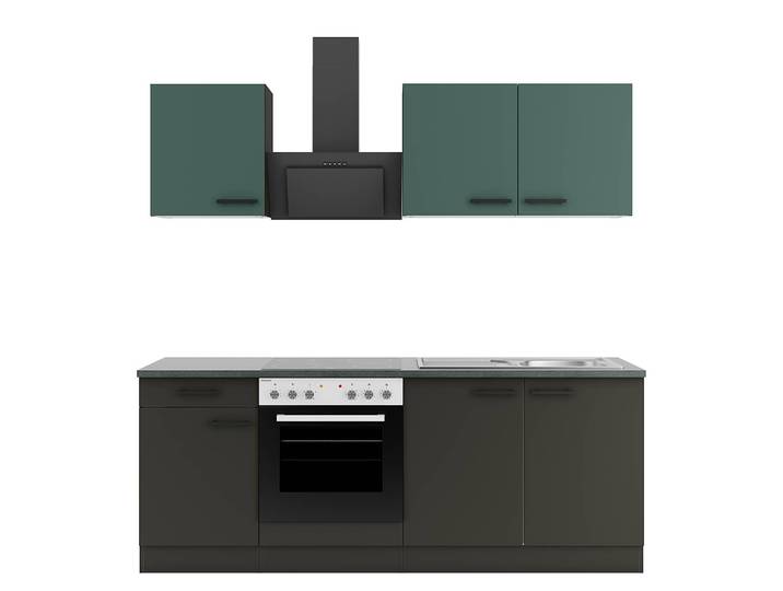 Küchenzeile Anthrazit A 210cm Grün/Anthrazit/Grün ohne Elektrogeräte
