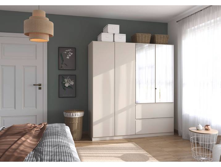 Drehtürenschrank Costa mit Spiegeltür 181cm Beige/Kaschmir Basic