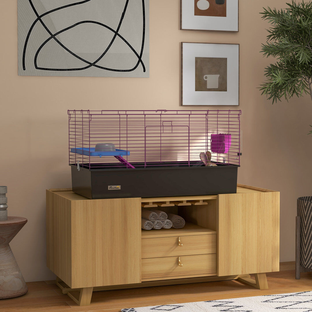PawHut Small Animal Cage Rabbit Guinea Pig Hutch Pet Playhouse Black 53cm H X 99cm W X 52cm D