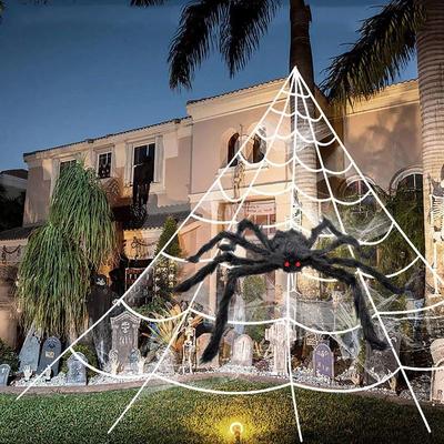 Extra Large Halloween Triangle Spider Web 5M 7M Elastic Simulated Spider Web Decoration spider And Web 5 M Web And Spider