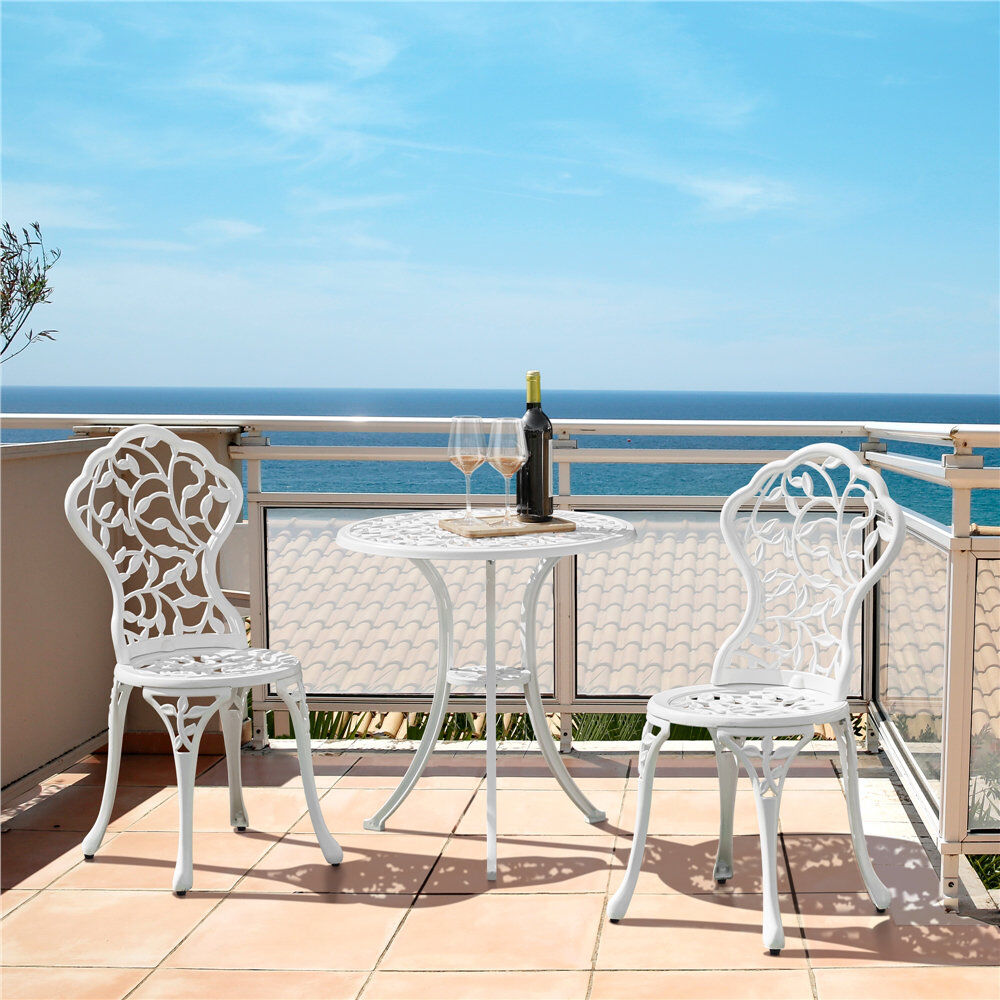 Yaheetech color All Weather Table Set Antique Aluminium Bistro Dining Set White 2
