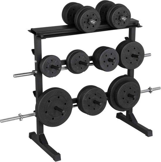 Gewichtsrek mit 3 Niveaus, 7 Haken und Dumbbell-Platte mit Handgriff zur Hantel-Aufbewahrung