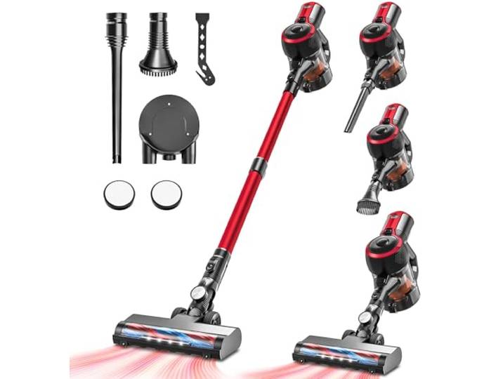 VEGREM Aspirateur Balai Sans Fil 25Kpa\, Aspirateur Sans Fil de 160W avec 2 Modes\, Aspirateurs Balais et Balais électriques Tube Télescopique\, Lumières LED\, Jusqu'à 40 Minutes d'Autonomie