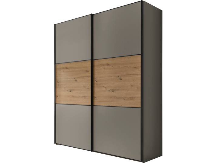 Schwebetürenschrank, 200x222 cm, Holzwerkstoff, Saphir/Braun, 2 Türen, Modern, Staud