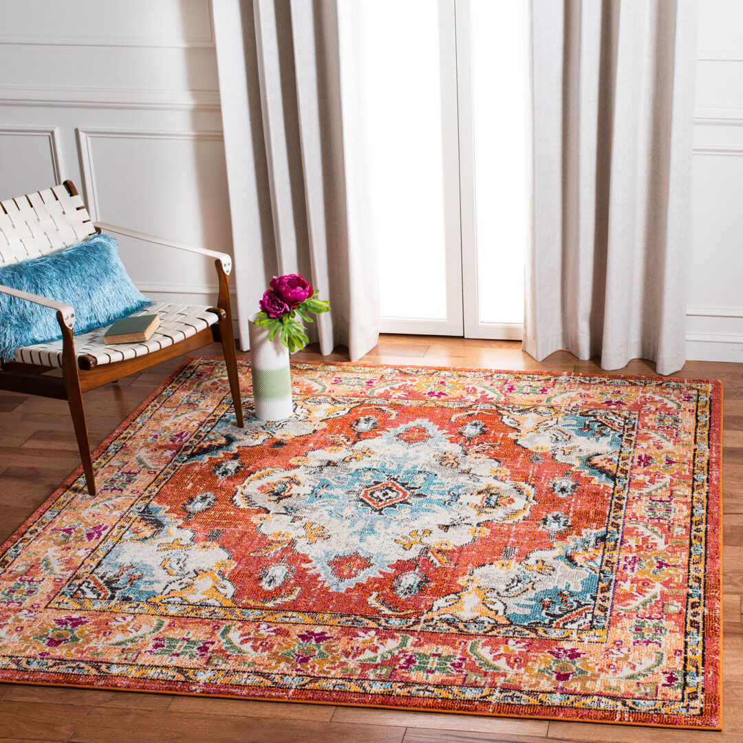 Latitude Vive Tekamah Oriental Area Rug Orange/Light Blue Square 152 cm