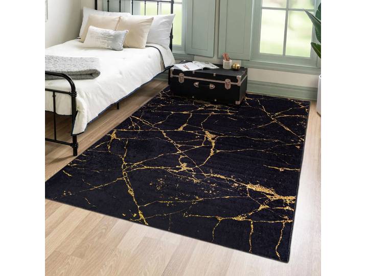 Tapis de Sol Mazovia - modèle TOSCANA Marbre - Qualité Oeko-Tex - Noir Or - 160x230 cm