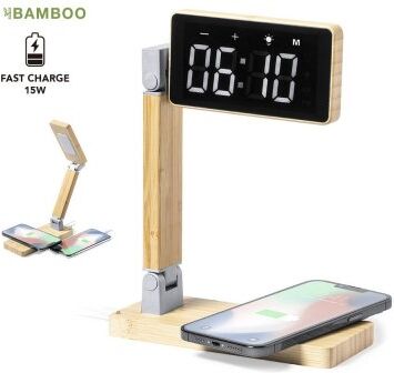 Orologio Edres Bamboo Wireless 15W LED Multifunzione Touch Personalizzate o neutre