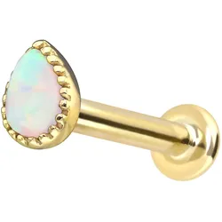14 Karat Gold Labret mit Innengewinde SYNTHETISCHER OPALTROPFEN