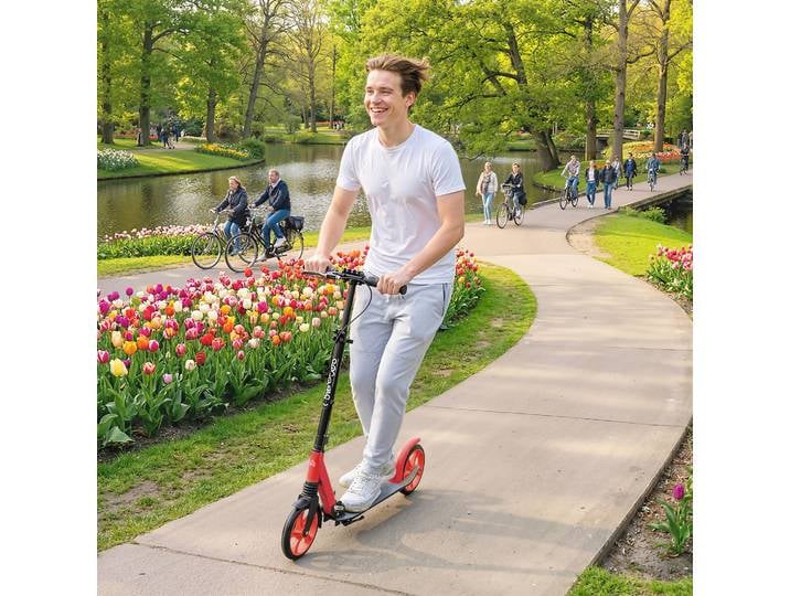 HOMCOM Trottinette Pliable Adulte Enfant Guidon Réglable Rouge