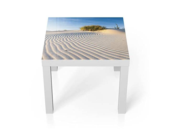 DEQORI Glastisch weiß klein 55x55 cm Motiv Sanddüne Ostseeküste ausgefallener Beistelltisch aus Glas Hochglanz Couchtisch fürs Wohnzimmer moderner Couch Tisch mit Design
