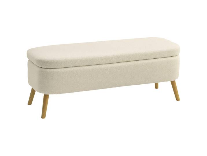 Homcom Sitzbank Polyester Kautschukholz Beige, Holz, 42x45x120 cm, Esszimmer, Bank, Sitzbänke