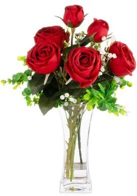 Enova Home Mixed Artificial Rose Floral Arrangements in Vase Table Centerpieces for Dining Room Decoration