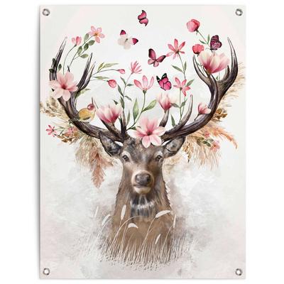 Poster REINDERS "Hirsch in Blumen", rosa (farbe bild(er): rosa), B:60cm H:80cm T:0,1cm, Leinwand, Bilder, Poster, Outdoor für Garten oder Balkon