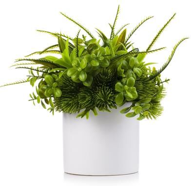 Enova Home Artificial Mixed Eucalyptus Grasses Fake Plants Arrangement in White Ceramic Vase for Home Office Decoration