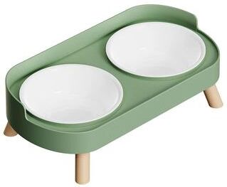 Inspired Living No Spill Pet Bowl With Elevated Double Feeder Stand green