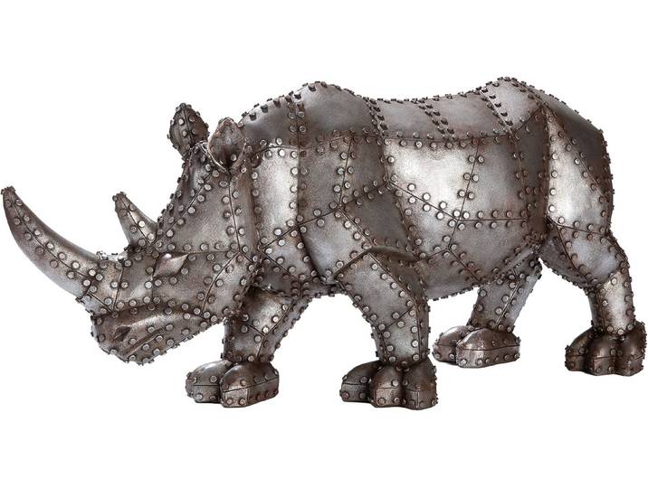 Skulptur GILDE Figur Nashorn Rhino , silber (grau), B:52cm H:24cm T:16cm, Kunstharz, Dekofiguren, Skulptur