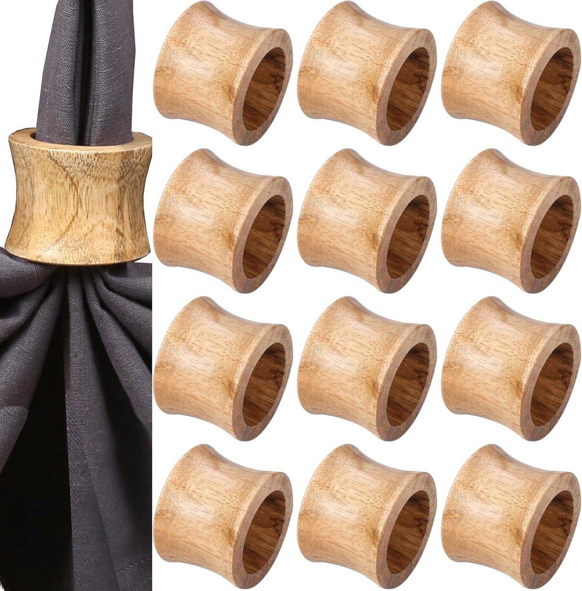 Set van 12 handgemaakte rustieke servetringen van mango hout voor tafeldecoratie