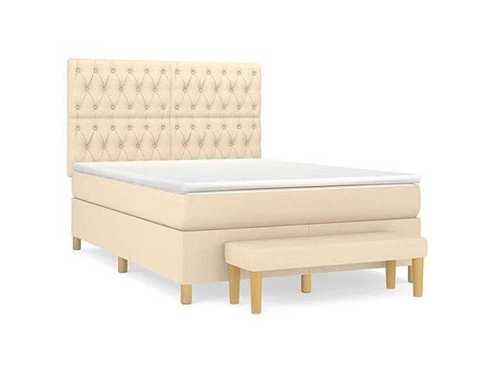 KKgypkn Boxspringbett mit Matratze Creme 140x200 cm Stoff, Taschenfederkernmatratze inklusive, höhenverstellbares Kopfteil, mittelharte Unterstützung, hautfreundliche Auflage