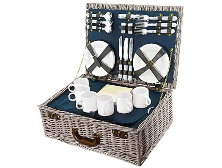 Smak Picknickkorb für 6 Personen, 40-TLG. Picknick-Koffer Set mit Zubehör mit Tragegriff, Geschirr, Besteck, Salz- und Pfefferstreuer, für Outdoor, Camping