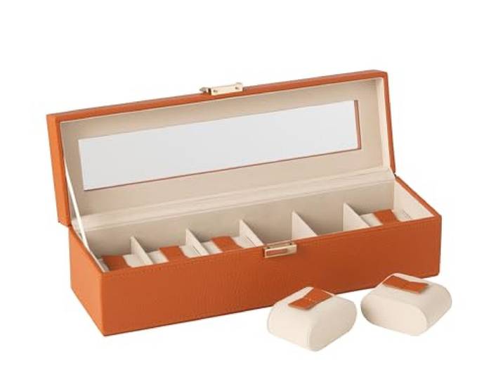 J-Line Horlogebox 6 vakken kunstleder COGNAC