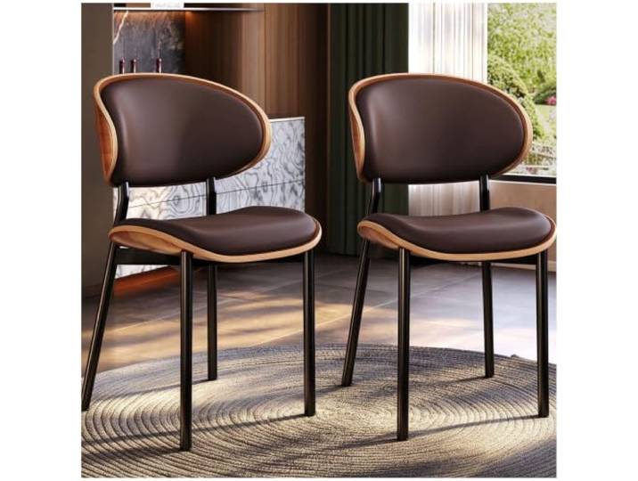 Ergonomischer moderner Esszimmerstuhl, PU-Lederstuhl Ergonomische Wirbelsäulenstütze, PU-Leder, 300-Pfund-Karbonstahlkonstruktion, for Esszimmer und Besprechungsräume(Brown,2ps)