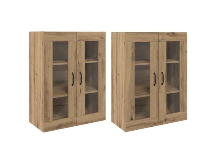 Fisinber Wandschrank 2er Set Artisan-Eiche mit Glastüren 69.5x34x90 cm Moderne Hängeschränke bieten Platz im Wohnzimmer oder Flur durch schicke Glastüren und pflegeleichten Holzwerkstoff.