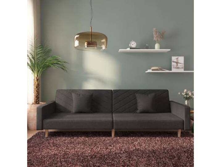 HEFZGDB Schlafsofa 2-Sitzer mit 2 Kissen Schwarz Stoff Bettgarnitur Funktionsmöbel für Wohnzimmer und Gästezimmer