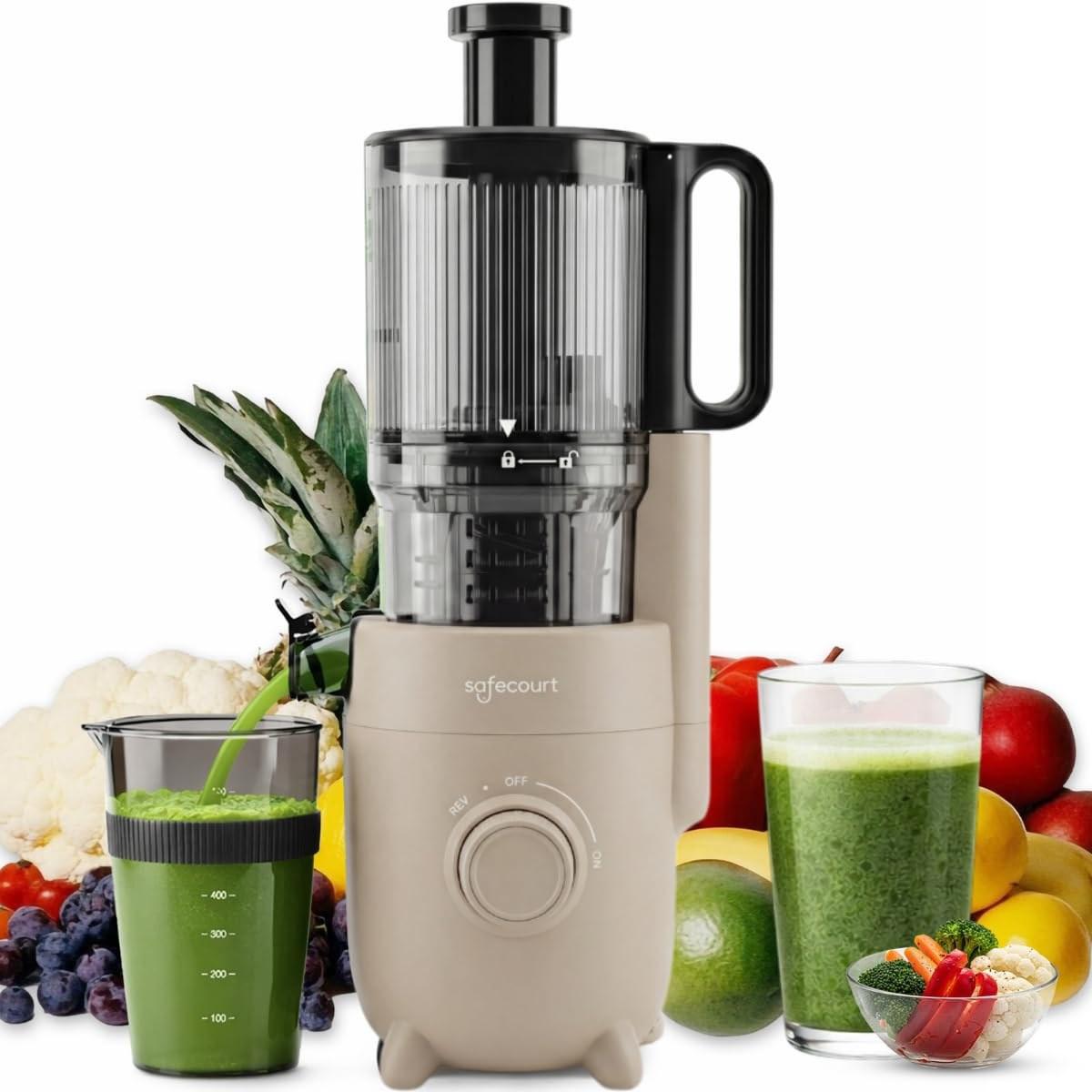 Slowjuicer Saftzentrifuge - 125 mm XL-Einfüllöffnung - Edelstahl-Vorschneider - Beige