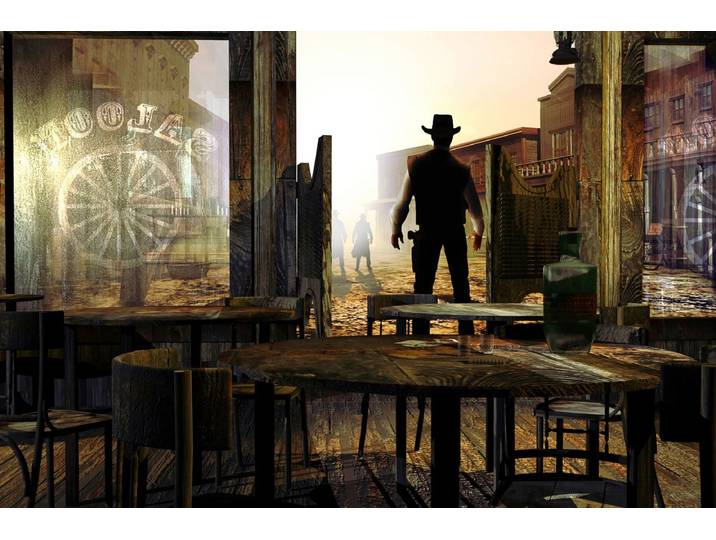 Fototapete PAPERMOON Cowboy im Saloon , bunt, B:1,5m L:1,11m, Vlies, Tapeten, Fototapete