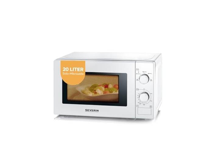 SEVERIN Solo-Mikrowelle, zum Auftauen und Erhitzen, Mikrowellengerät mit Drehteller für gleichmäßige Wärmeverteilung, 20L, weiß/chrom, MW 7770