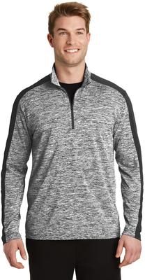 Sport-Tek ST397 Athletic PosiCharge Electric Heather Colorblock 1/4-Zip Pullover Top in Black Electric/Black size 4XL   Polyester
