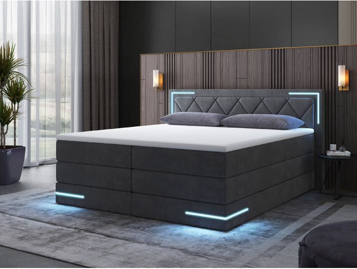 wonello Boxspringbett Arizona, mit LED Beleuchtung und Topper, wahlweise mit Bettkasten