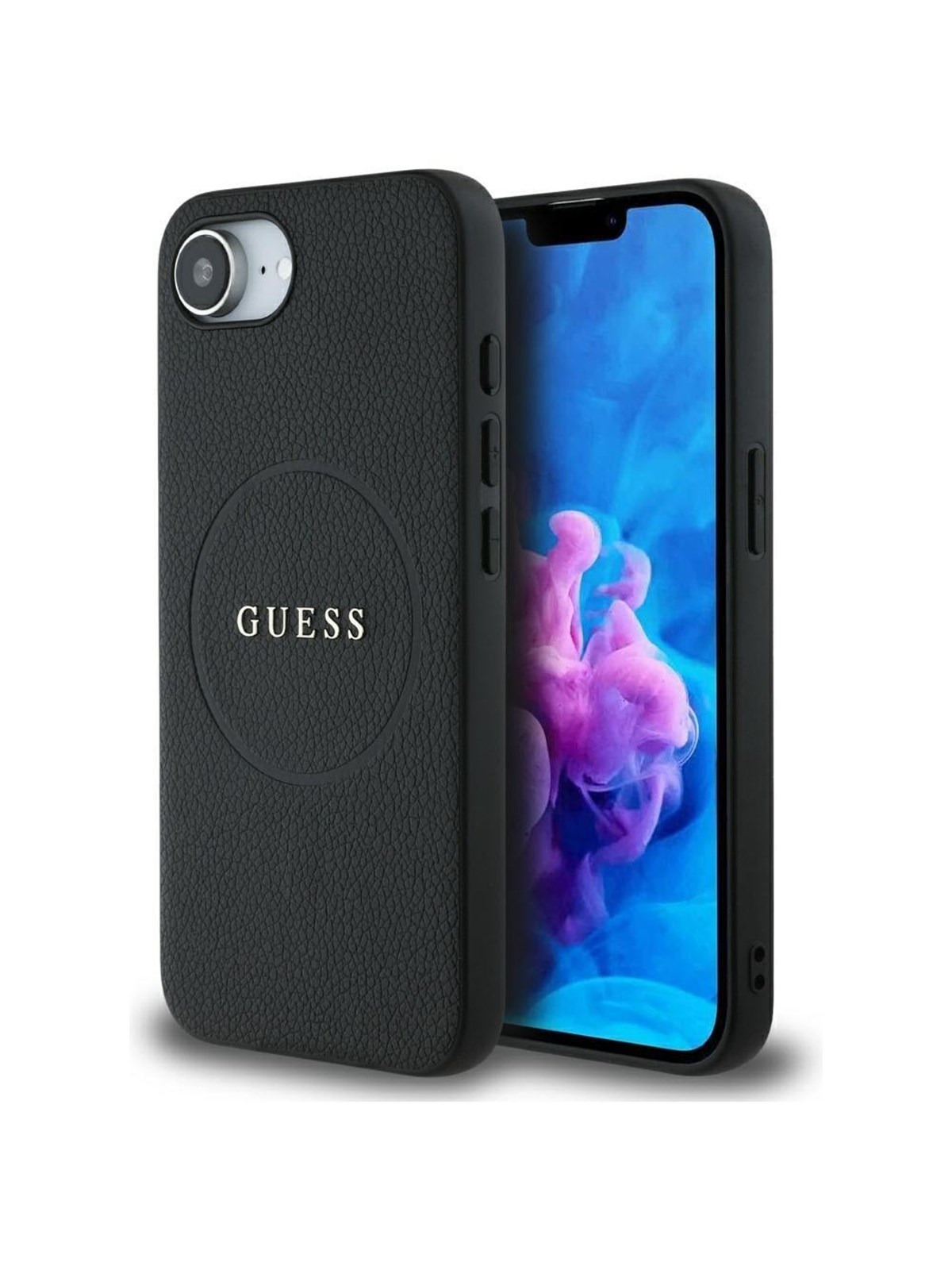 GUESS PU Grained Classic Logo case with MagSafe for iPhone 16e - black